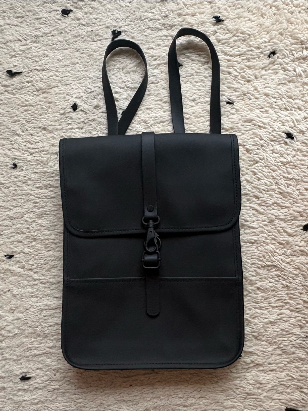Rains Black Minimalist Leather Mini Backpack